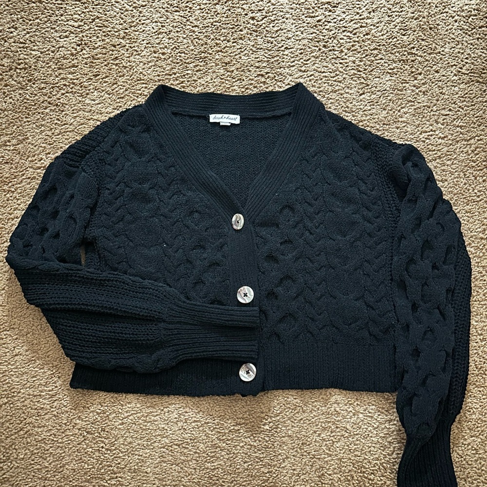 Derek Heart Black Cropped Button-Up Cardigan